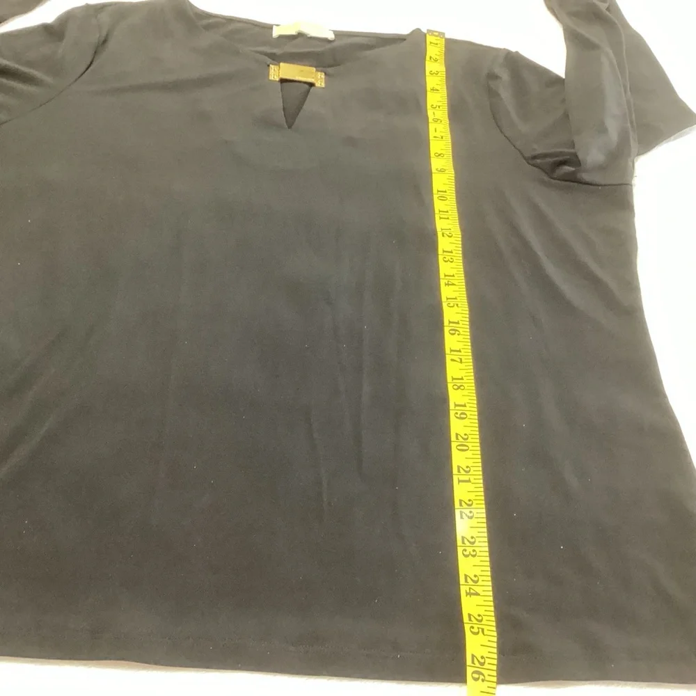 Michael Michael Kors Black Pullover Top with Gold Metal Logo XL Stretchy Goth - Picture 6 of 6